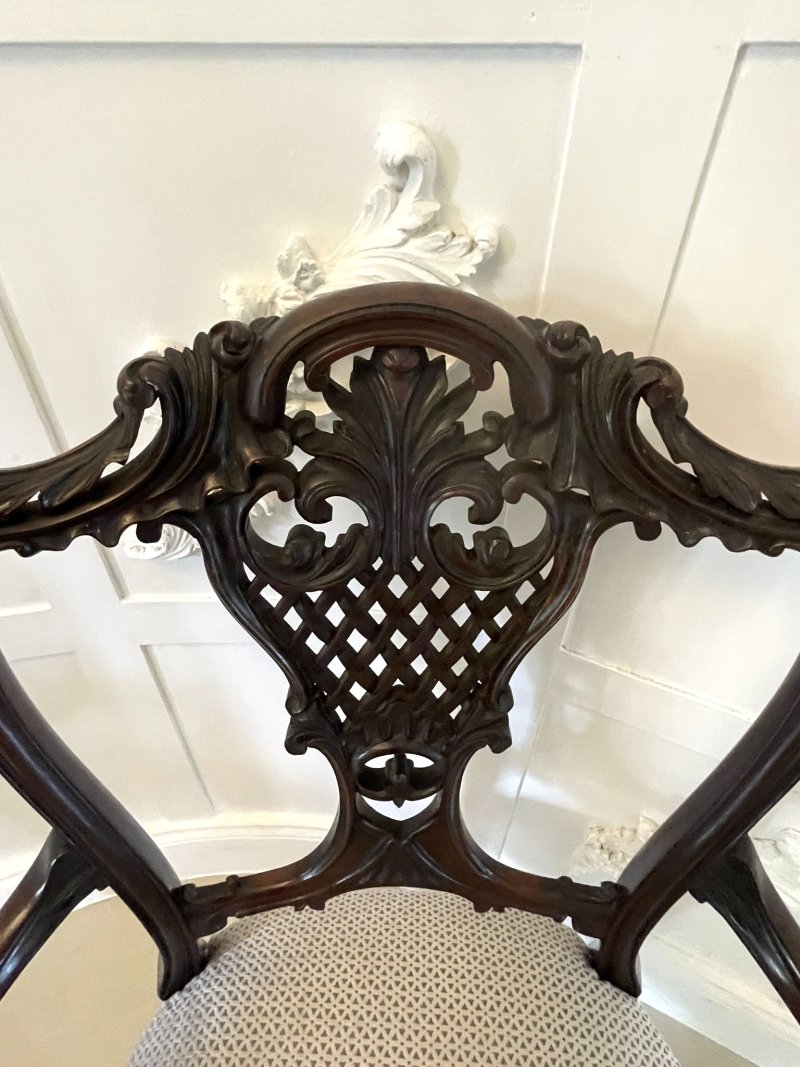 Quality Antique Victorian Mahogany Carved Elbow Chair - Image 6